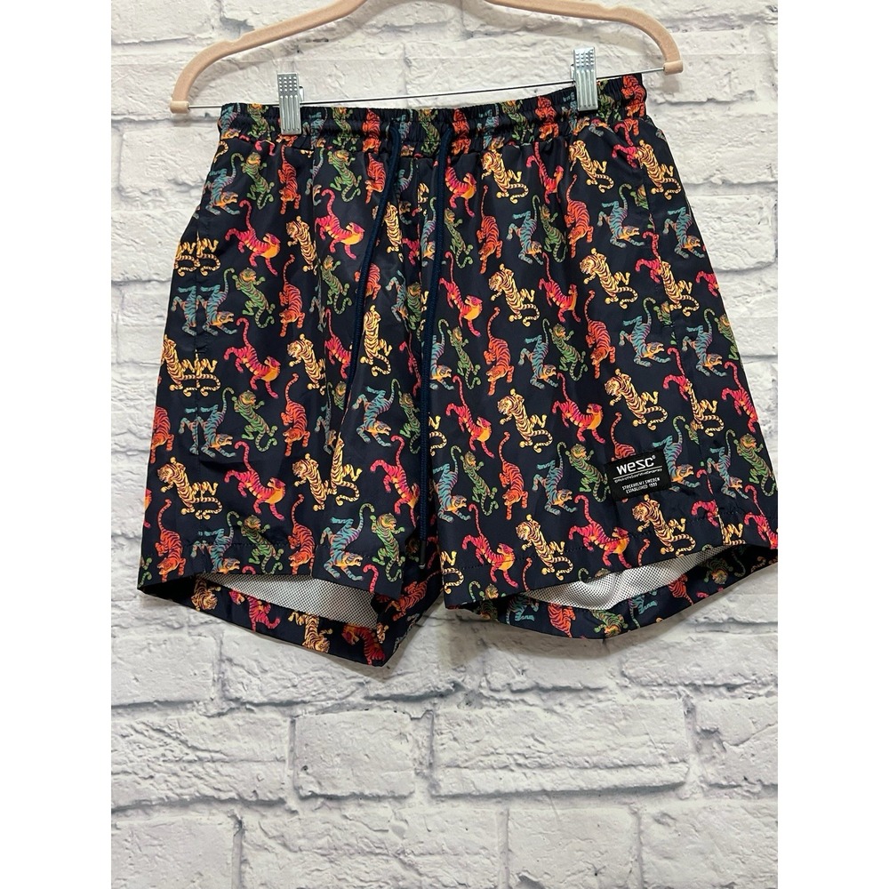 WeSC Zach Tiger AOP Mens Swim Trunks Shorts Size M Vibrant Beach Surf Resort